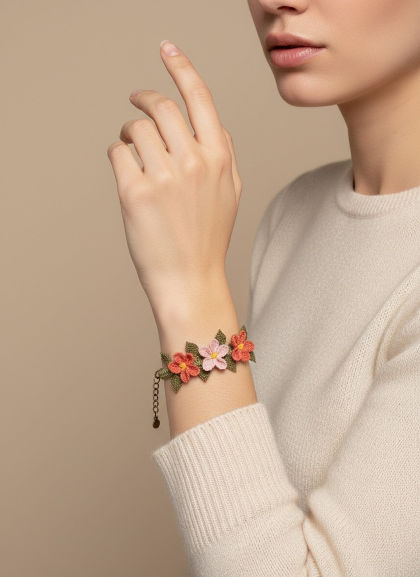 Üç Çiçek Bileklik- Somon Pembe