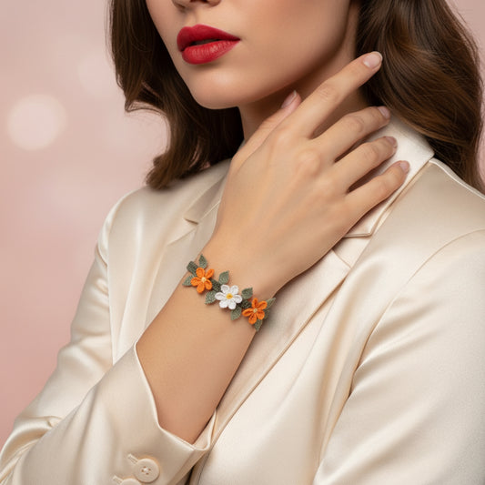 Üç Çiçek Bileklik- Turuncu