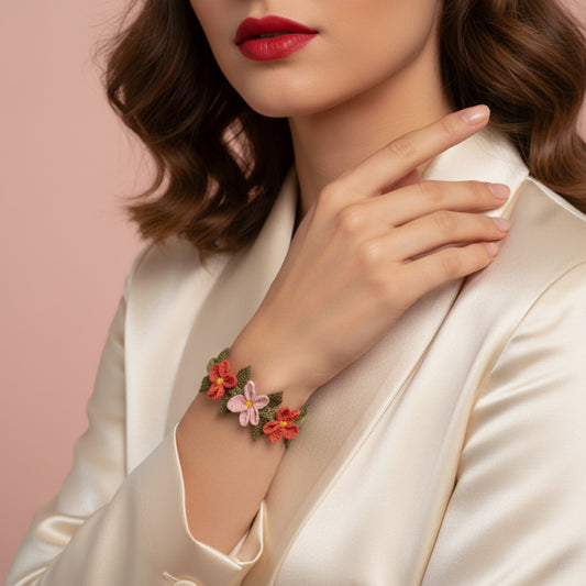 Üç Çiçek Bileklik- Somon Pembe