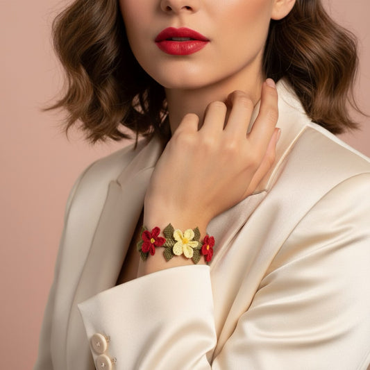 Üç Çiçek Bileklik- Kırmızı Beyaz Fuşya