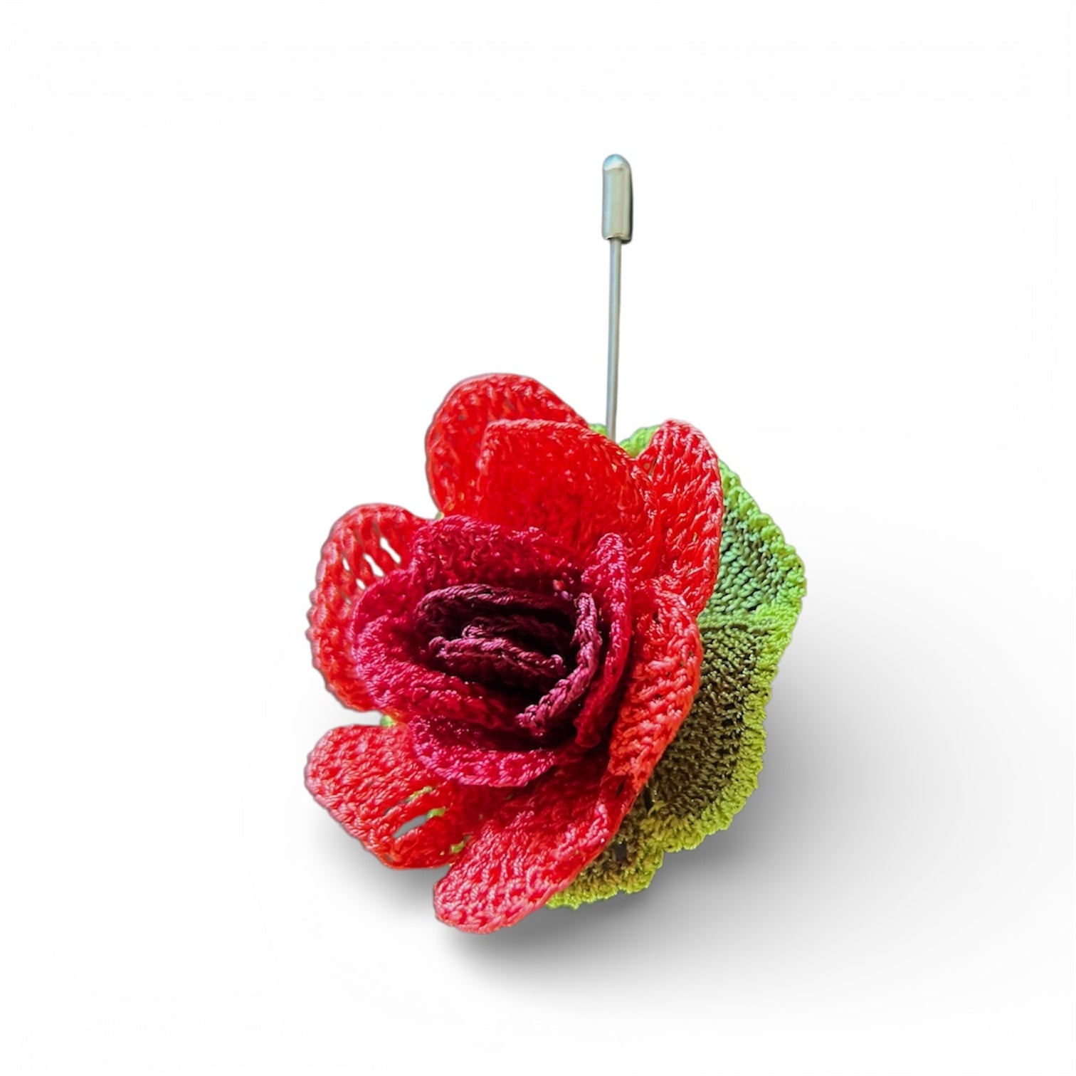 Kırmızı Tığ Oyası Gül Broş Yaka İğnesi