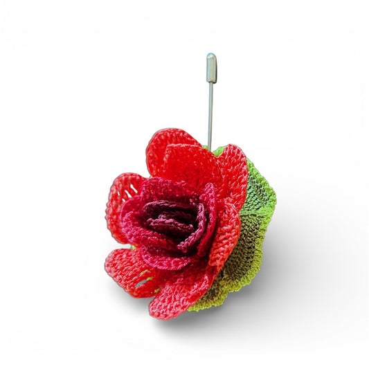 Kırmızı Tığ Oyası Gül Broş Yaka İğnesi