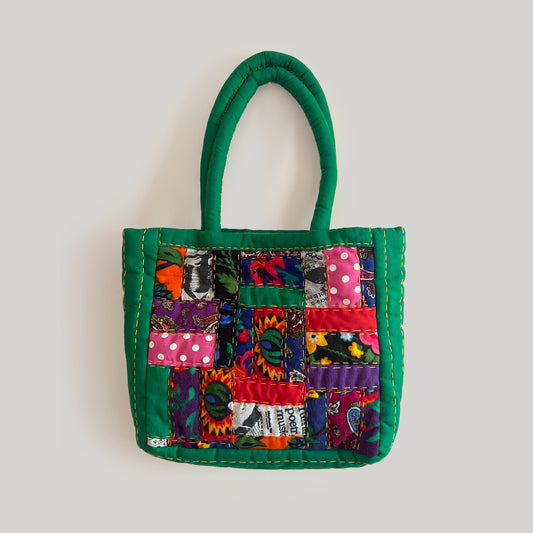 El Yapımı Yeşil Patchwork Kumaş Çanta