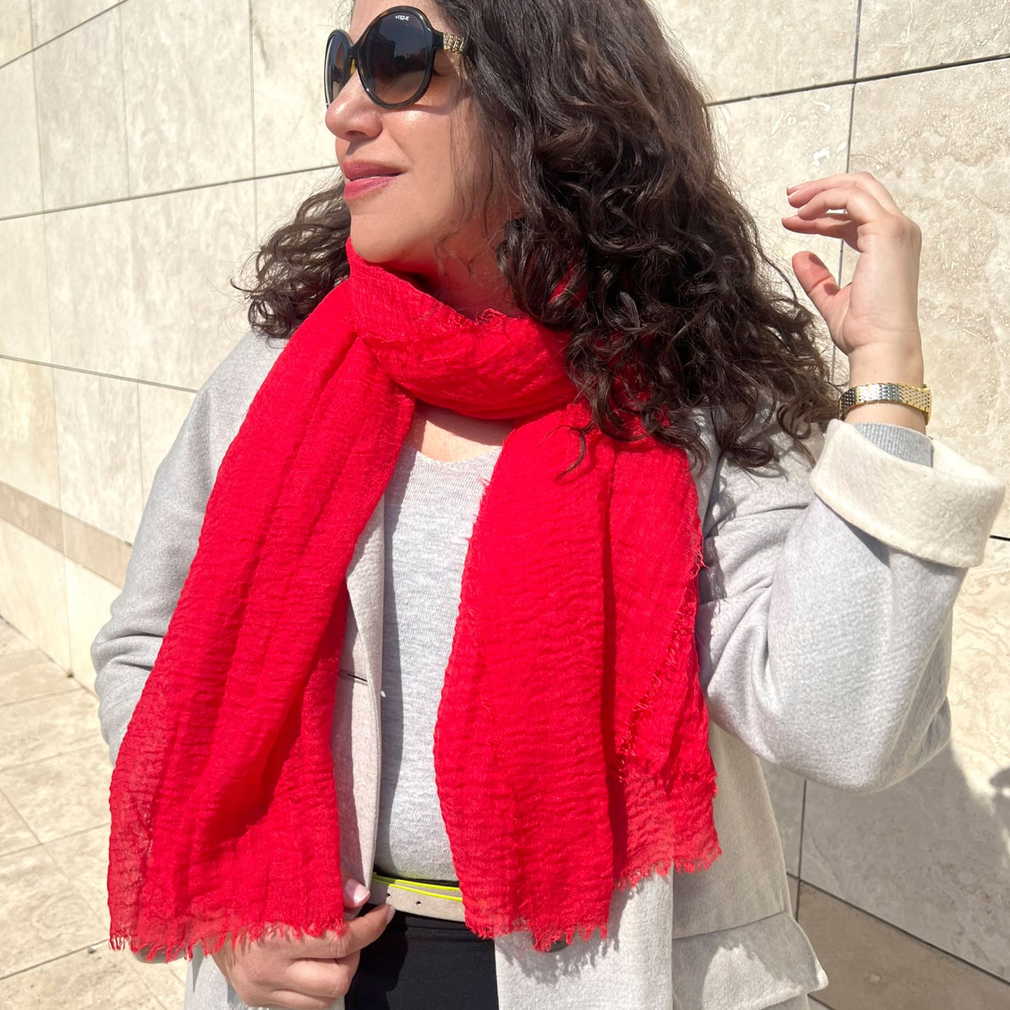 Kırmızı Pamuklu Şal