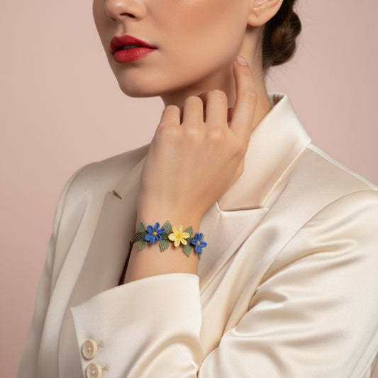 Üç Çiçek Bileklik- Lavanta ve Beyaz