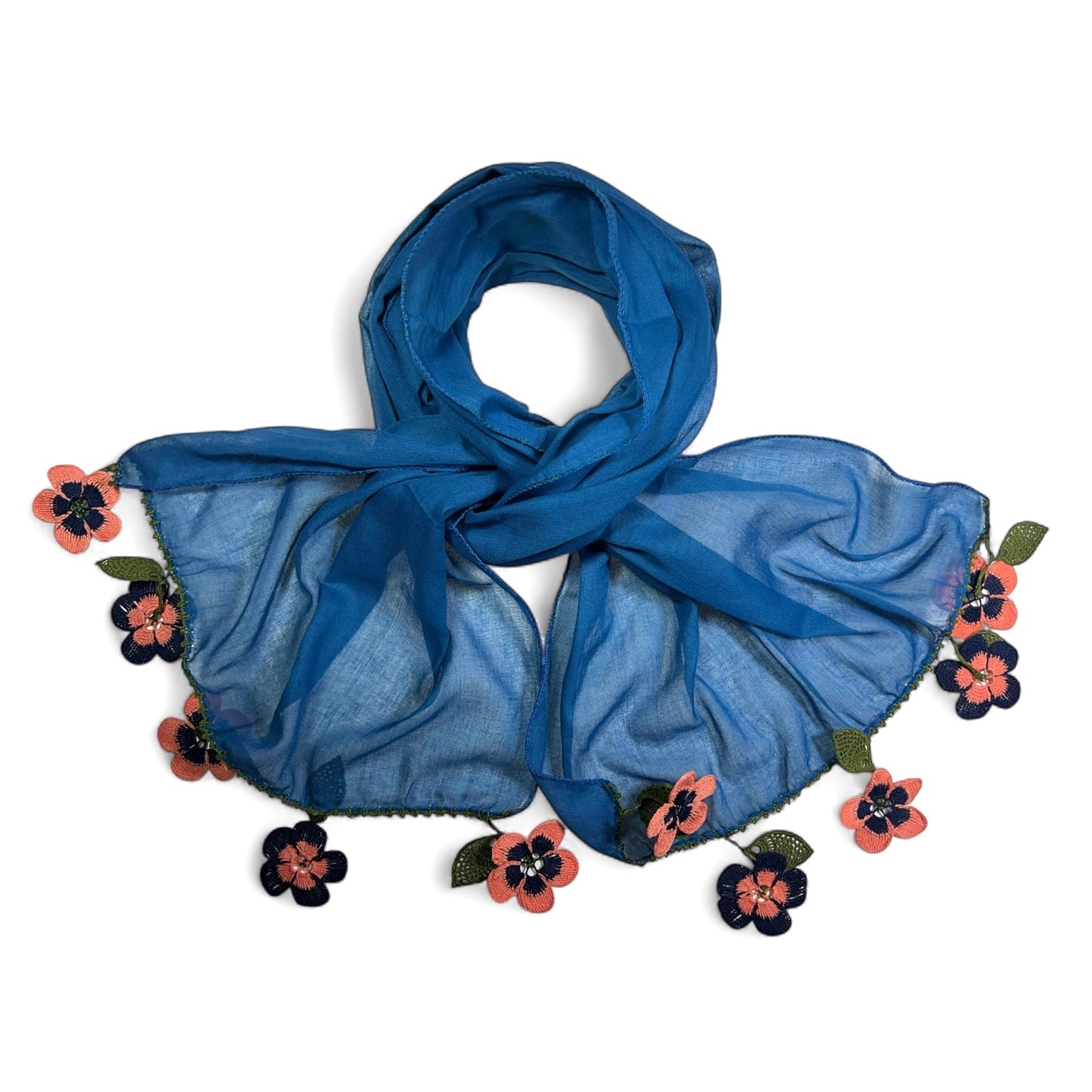 Yonca Oyalı Mavi Fular