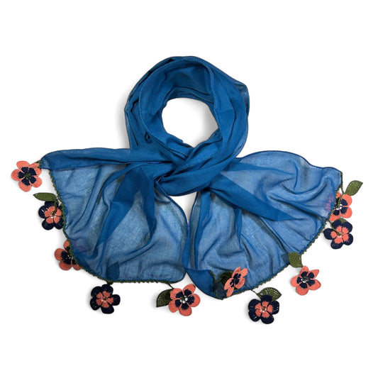 Yonca Oyalı Mavi Fular