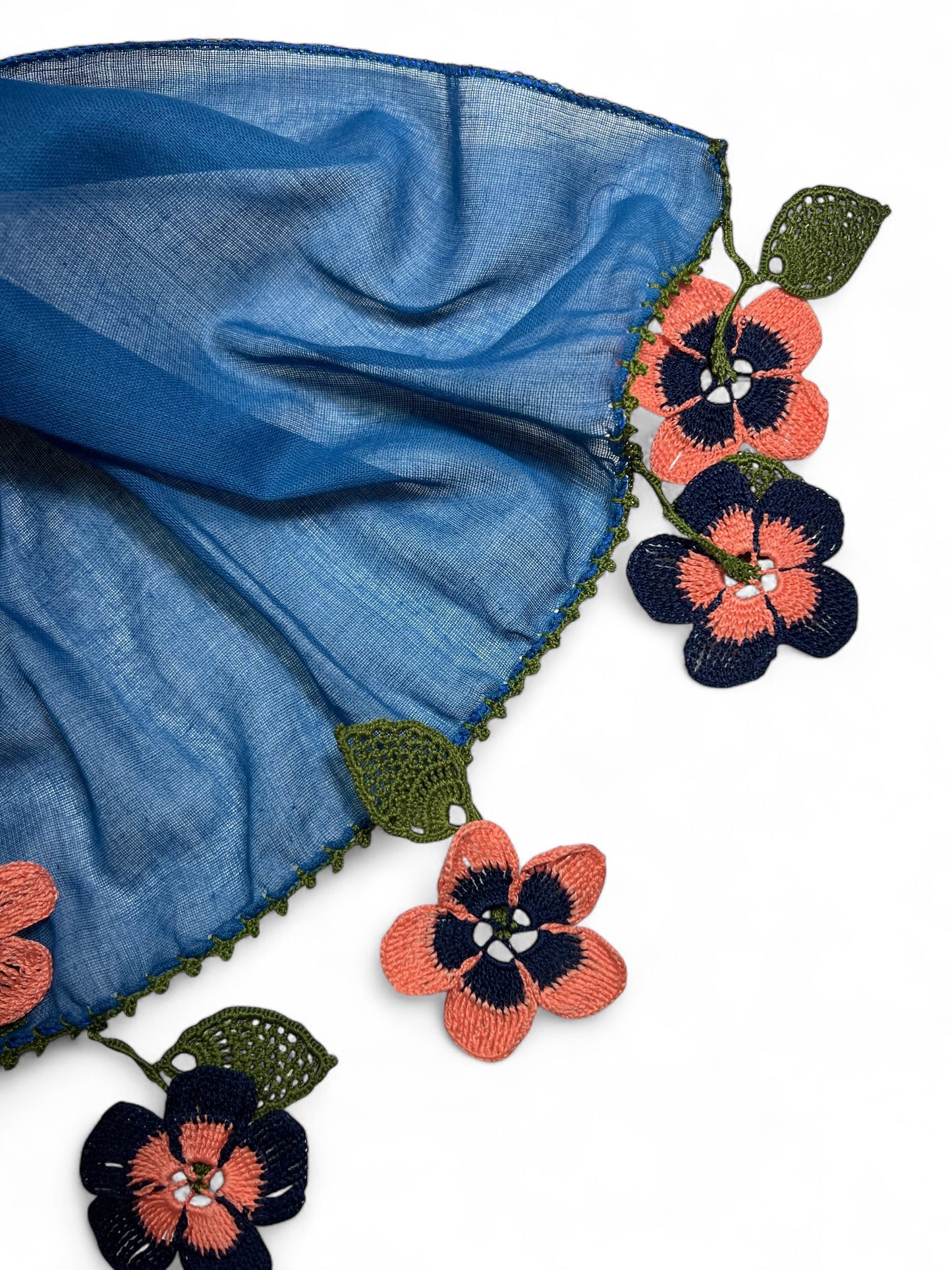 Yonca Oyalı Mavi Fular