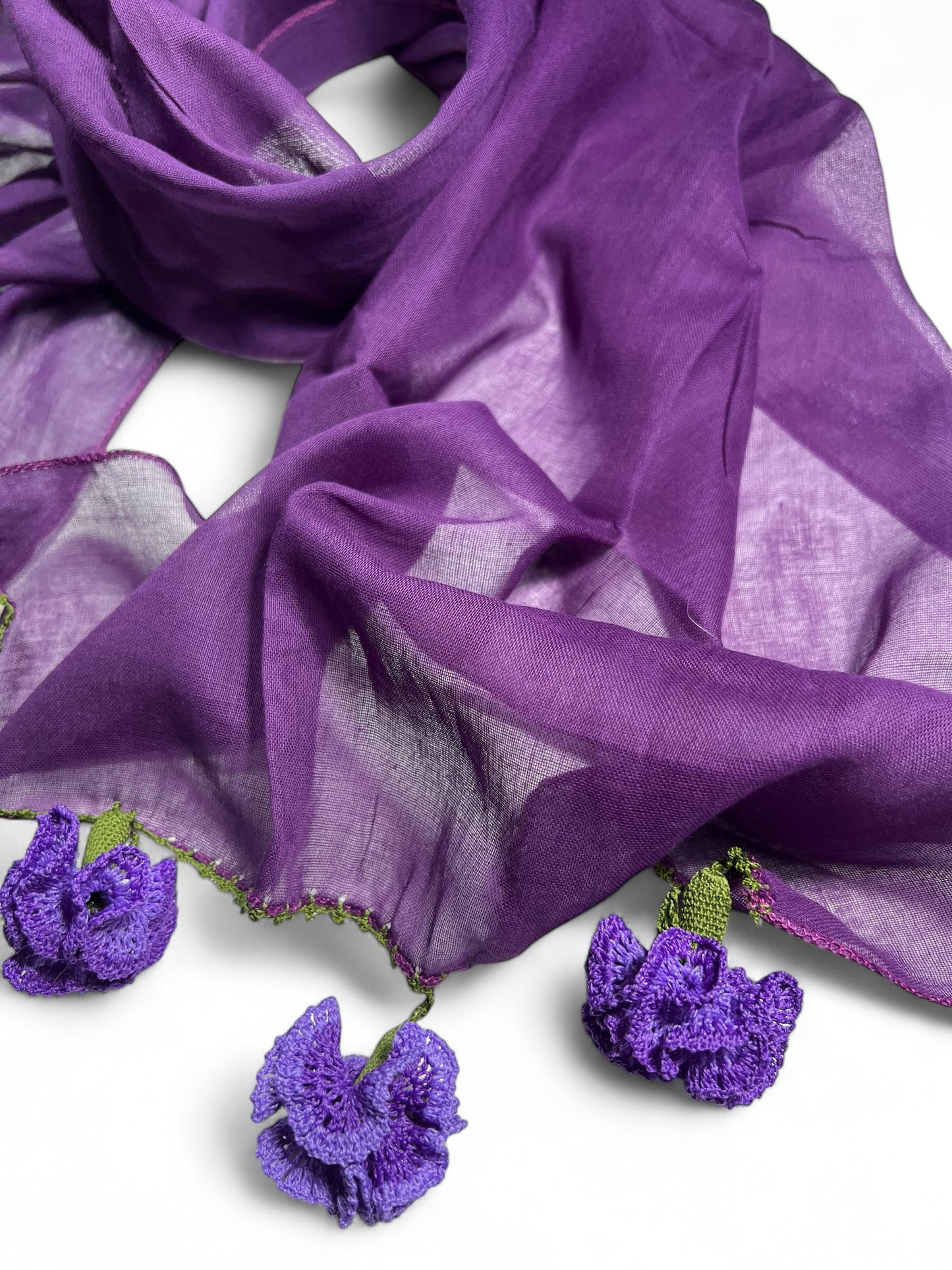 Mor Pamuklu Karanfil Oyalı Fular