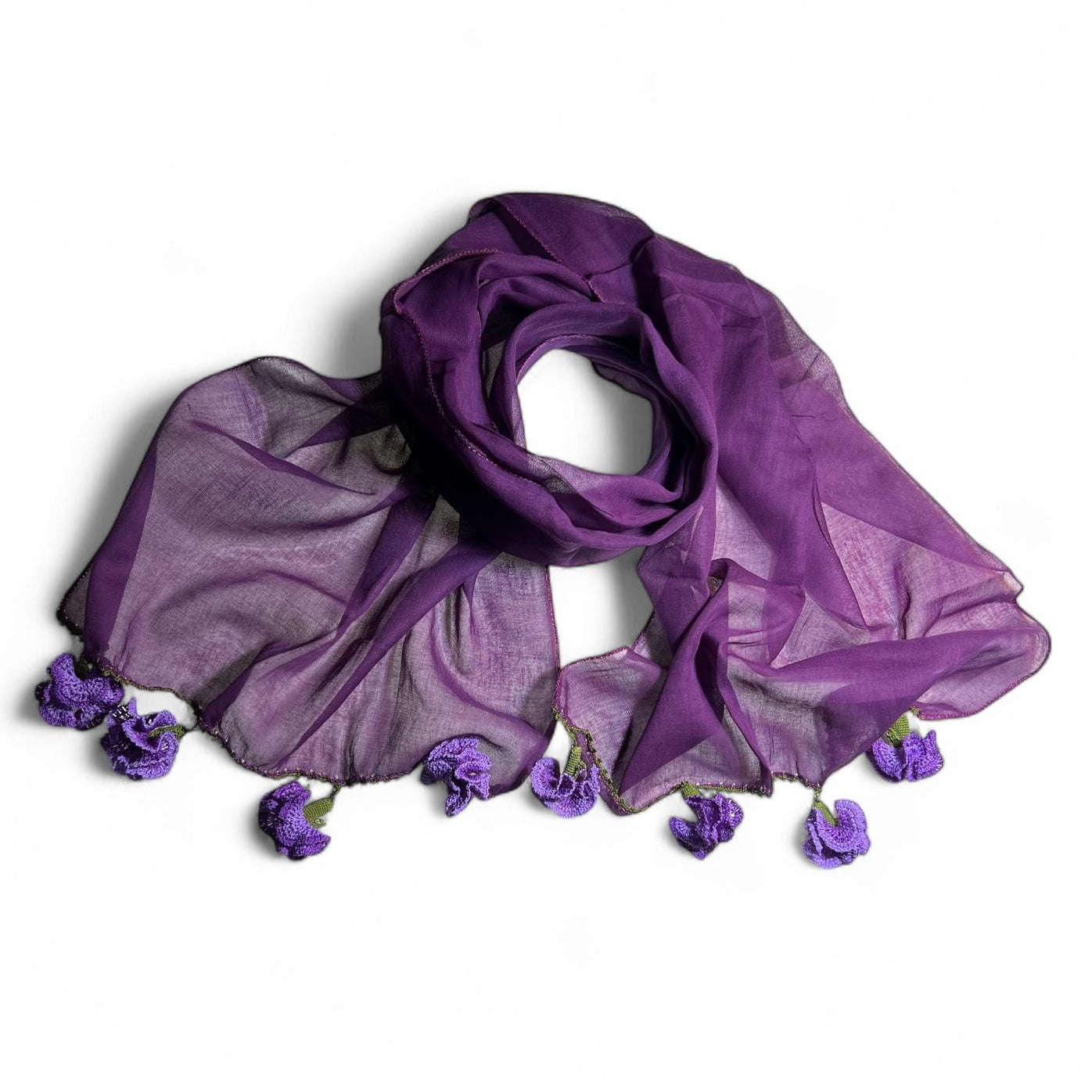 Mor Pamuklu Karanfil Oyalı Fular