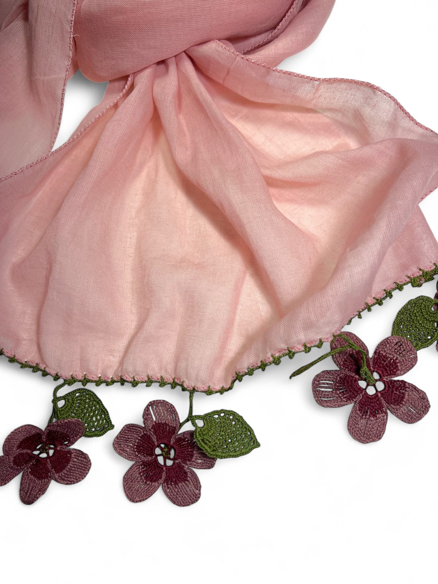 Yonca Oyalı Pembe Fular