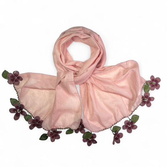 Yonca Oyalı Pembe Fular