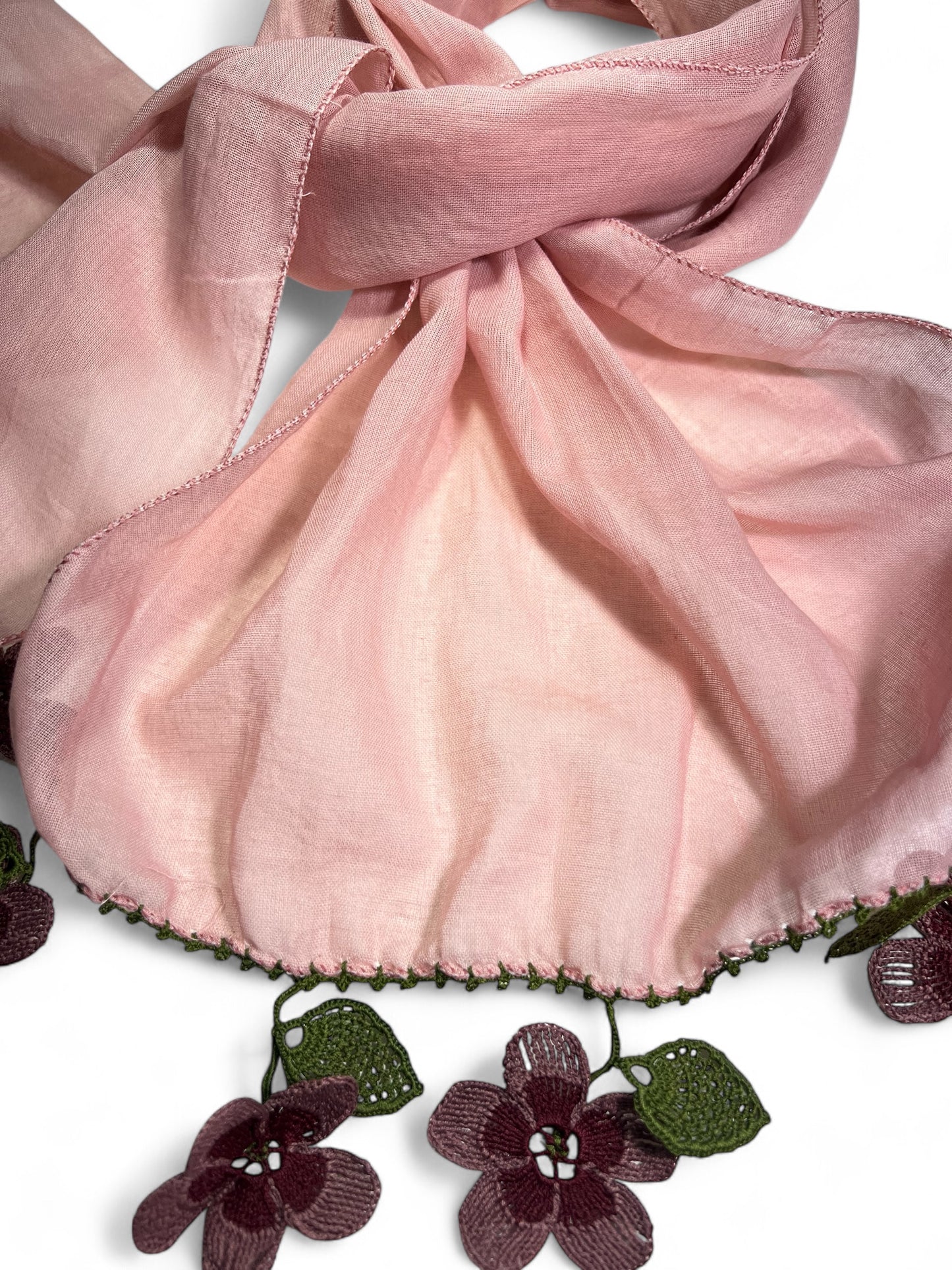 Yonca Oyalı Pembe Fular