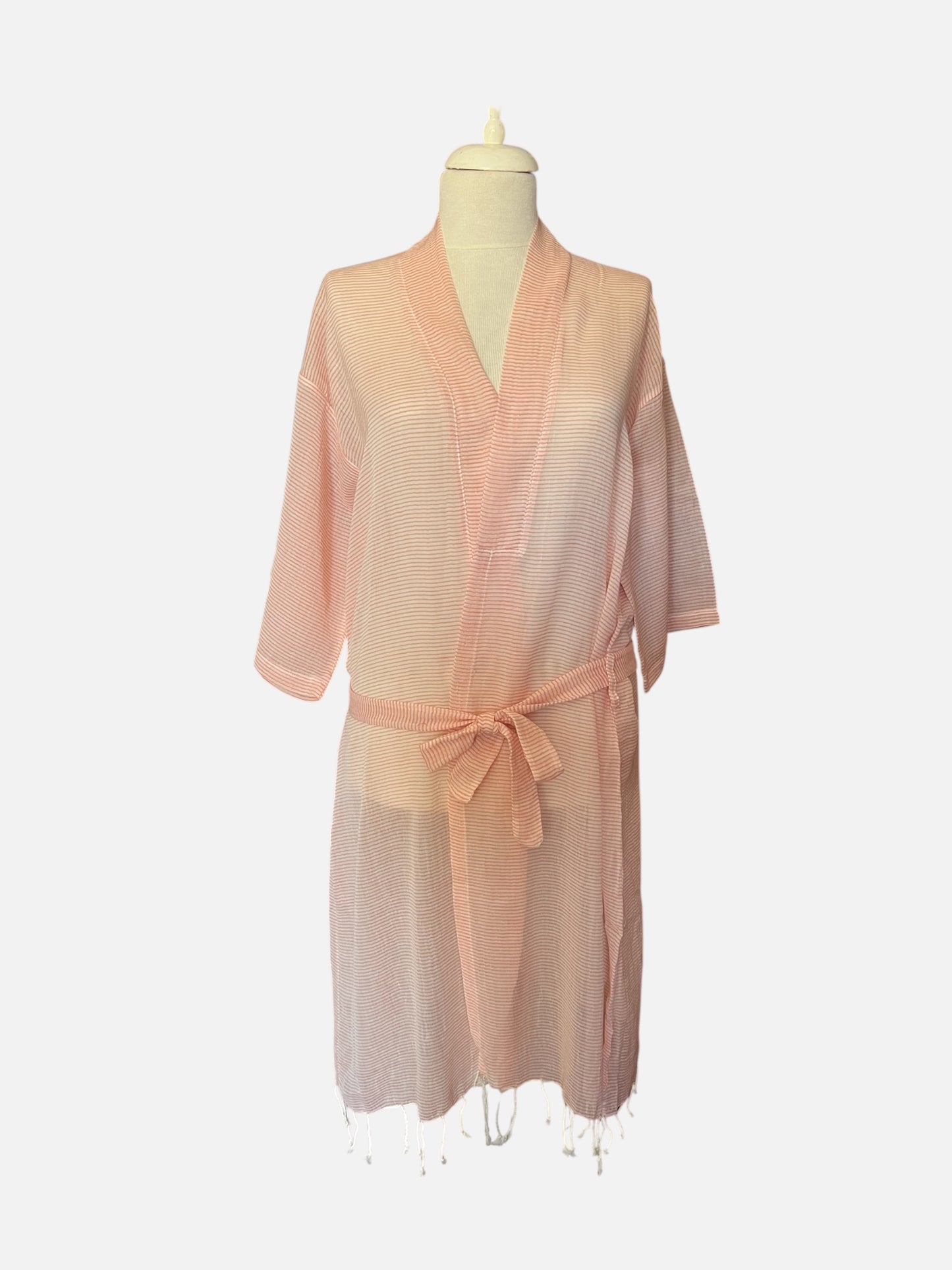 İnce Pamuk Plaj Bornozu – 130 cm, Kimono Stil ve Nefes Alan Doğal Doku