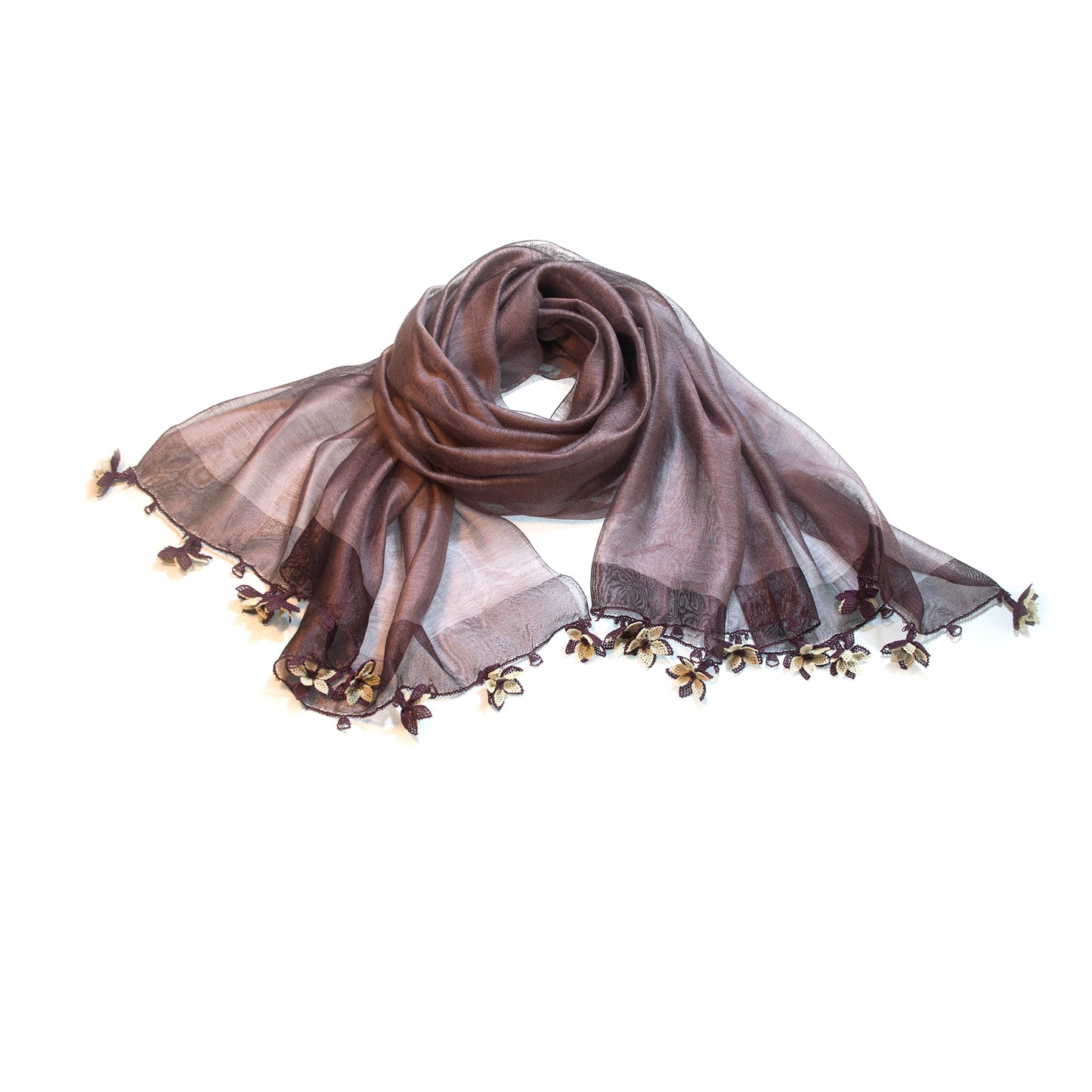 Mor Şifon İpek Oyalı Fular