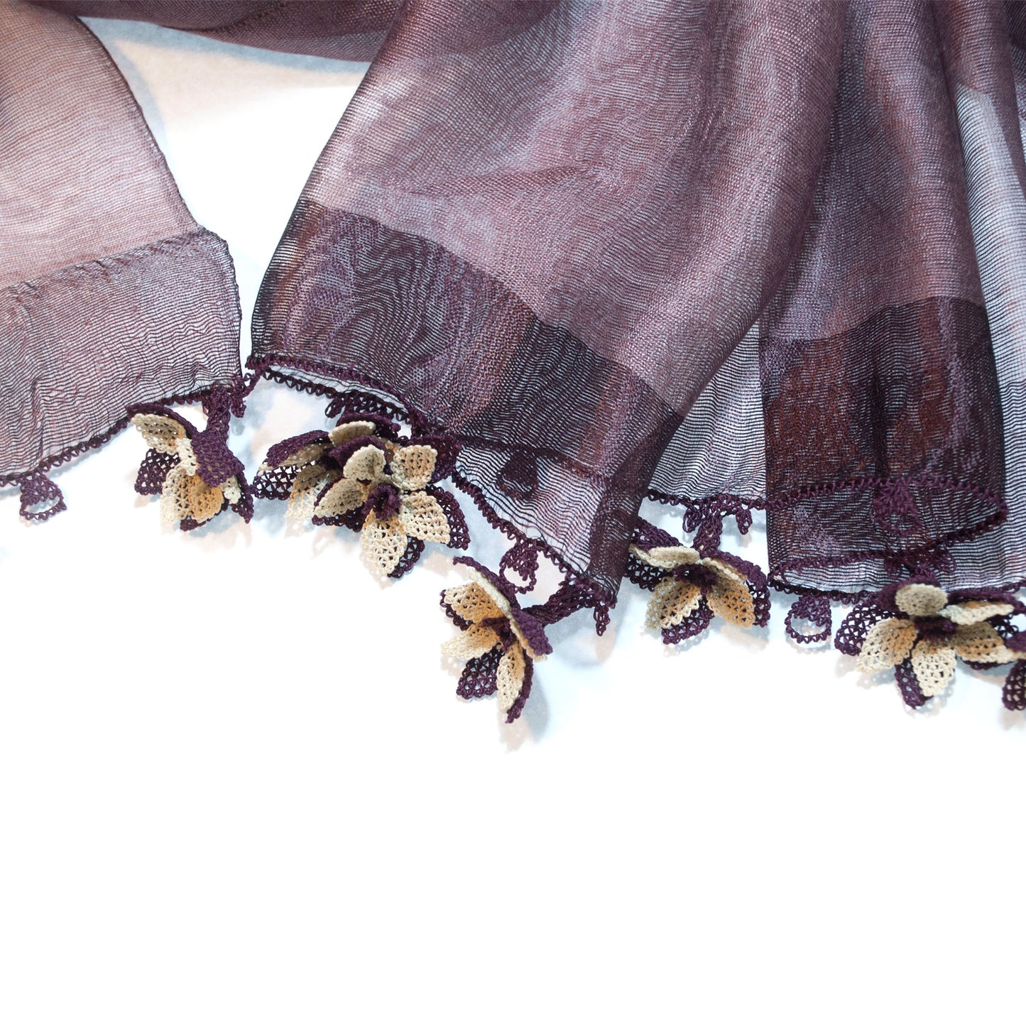 Mor Şifon İpek Oyalı Fular