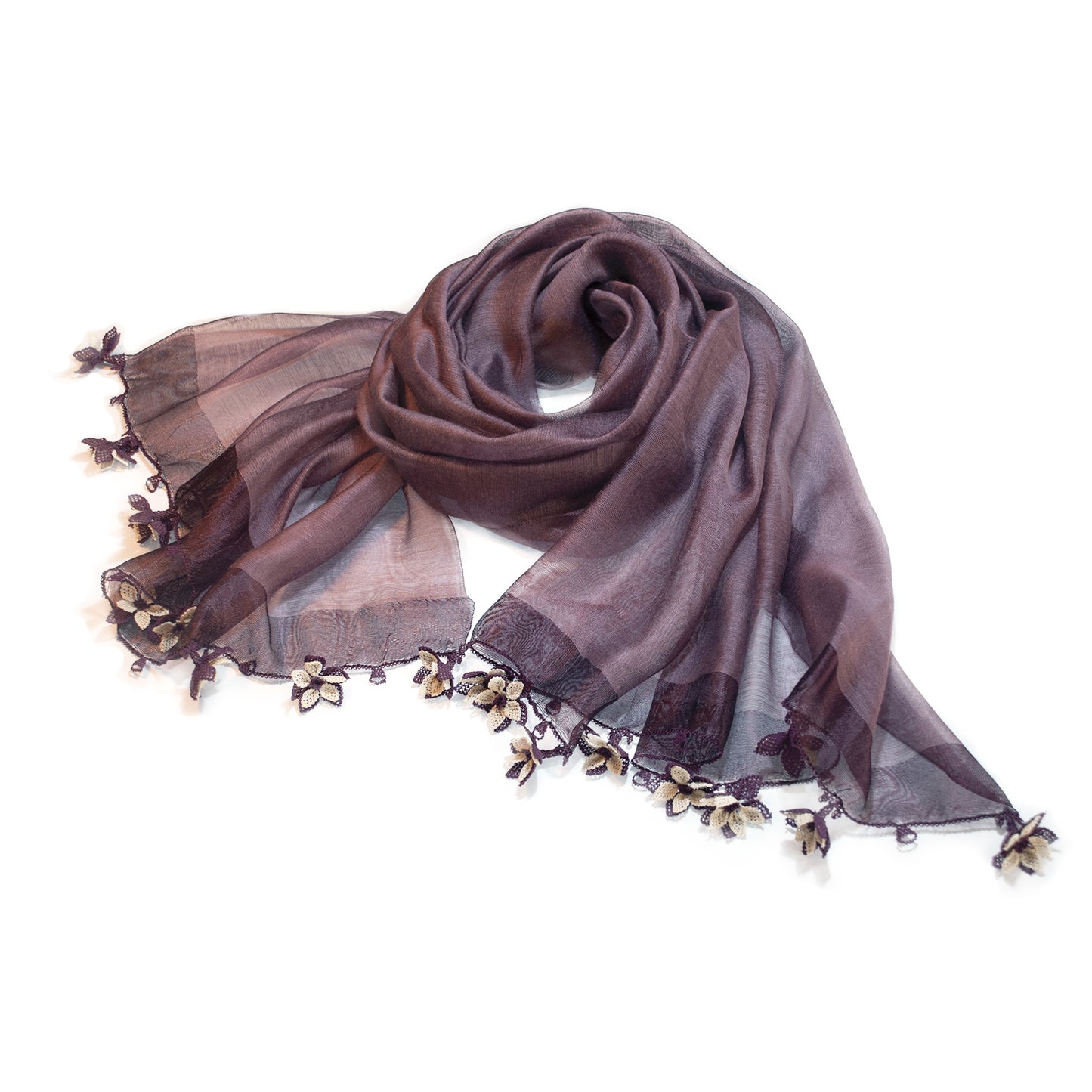 Mor Şifon İpek Oyalı Fular