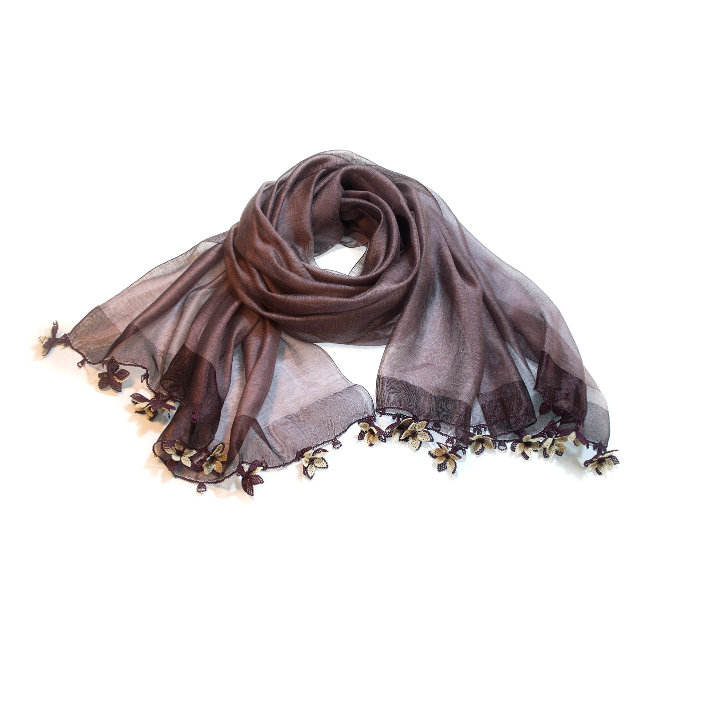 Mor Şifon İpek Oyalı Fular