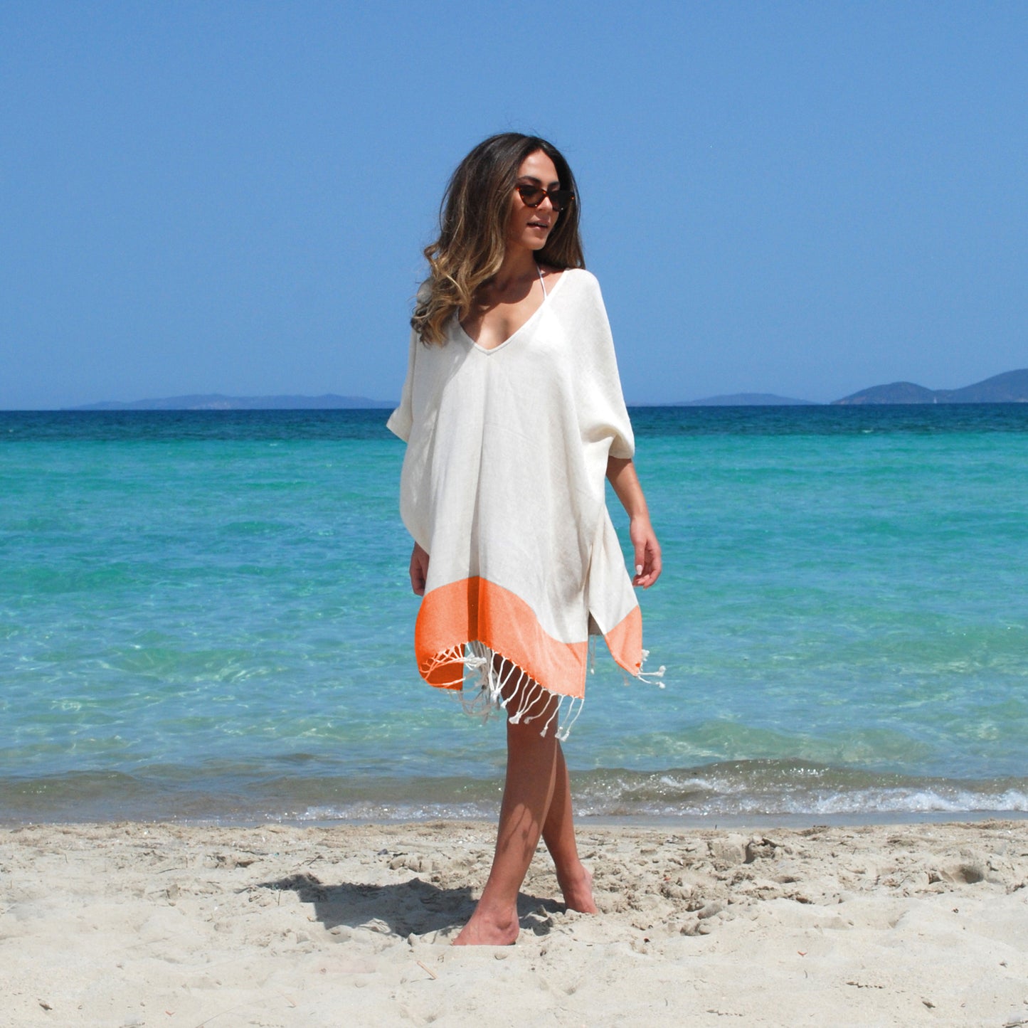 Derin V Yakalı Keten Kaftan Bluz