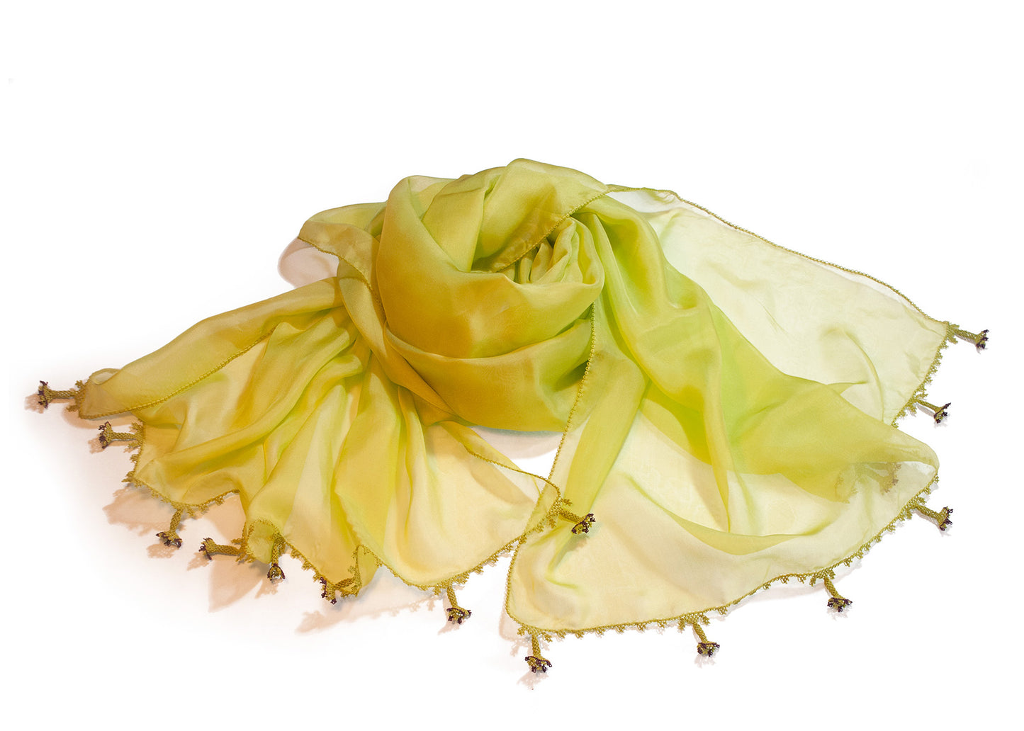 Fıstık Yeşili Oyalı İpek Fular