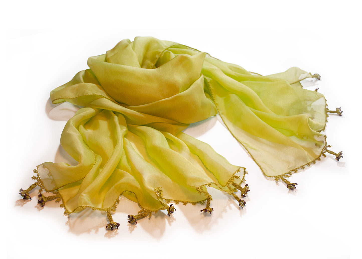 Fıstık Yeşili Oyalı İpek Fular