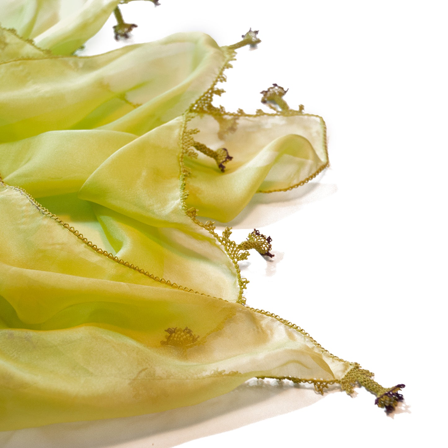 Fıstık Yeşili Oyalı İpek Fular